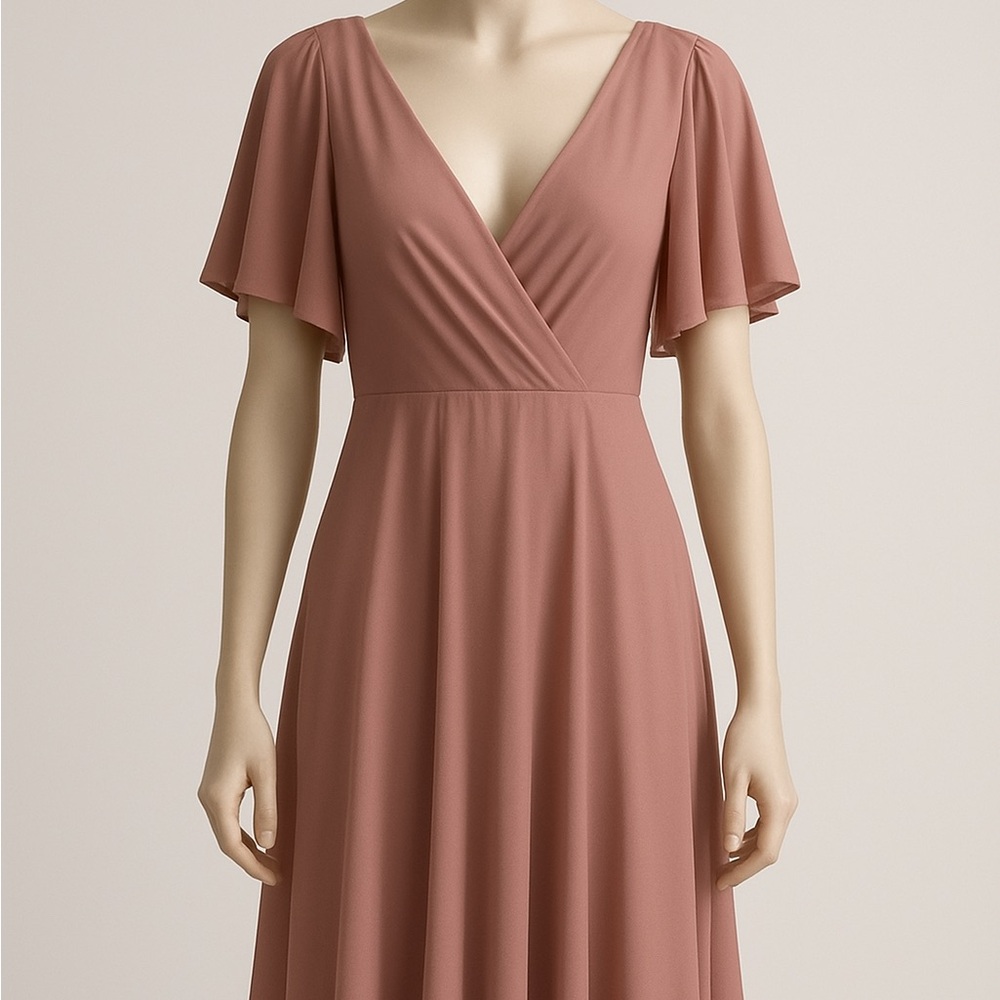Chic Pink Midi Dress with Flutter Sleeves